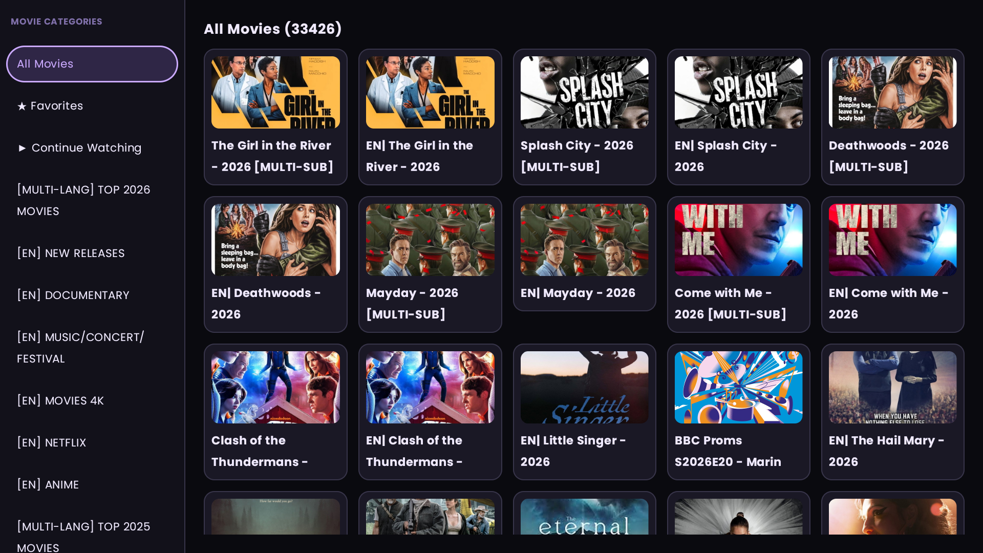 Movies library grid with categories